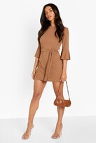 Thumbnail for your product : boohoo Tailored Frill Sleeve Belted Mini Dress