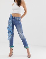 Thumbnail for your product : Replay washed boyfriend jeans with kimono print hem detail