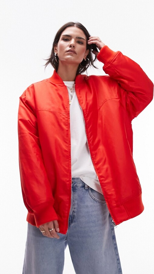 oversized bomber jacket in red ShopStyle