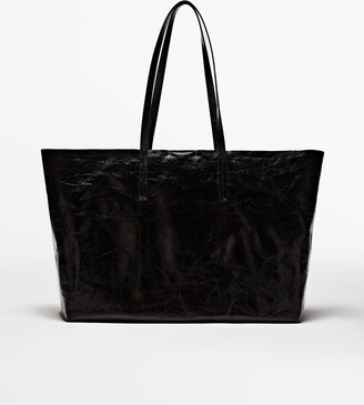 Massimo Dutti Leather Tote Bag With A Crackled Finish