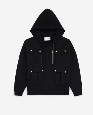 The Kooples Zipped black sweatshirt with hood and pockets