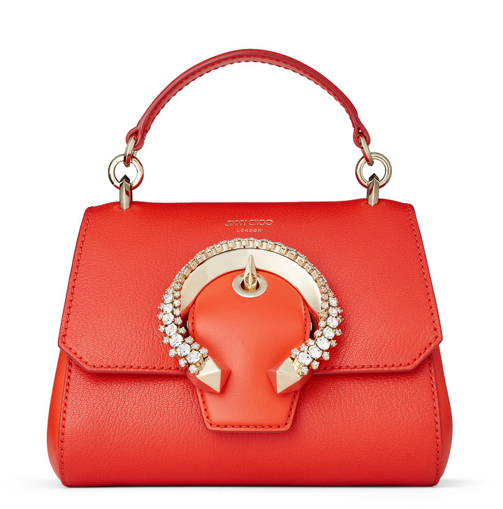 Jimmy Choo MADELINE TOP HANDLE /S Mandarin Red Goat and Calf Leather