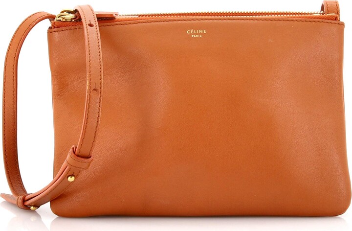 Authentic Celine Women's Shoulder Bag Leather Orange Trio Large  Pre-loved