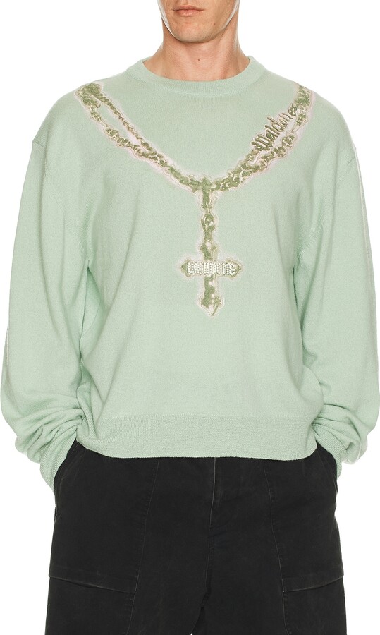 we11done Pearl Logo Necklace Print Pullover in Mint