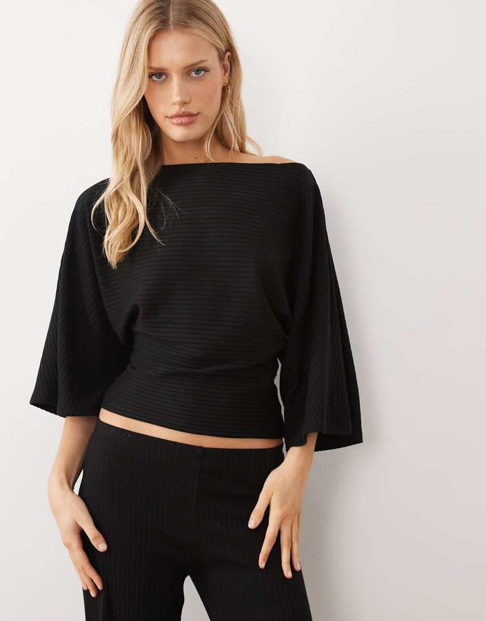 Gina Tricot cape ribbed top in black - part of a set