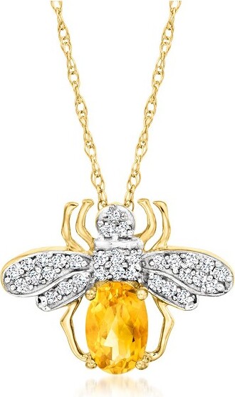 Ross-Simons Ross-Simons0.40CaratCitrineand.10ct.t.w.DiamondBeePendantNecklacein14ktYellowGoldSize20