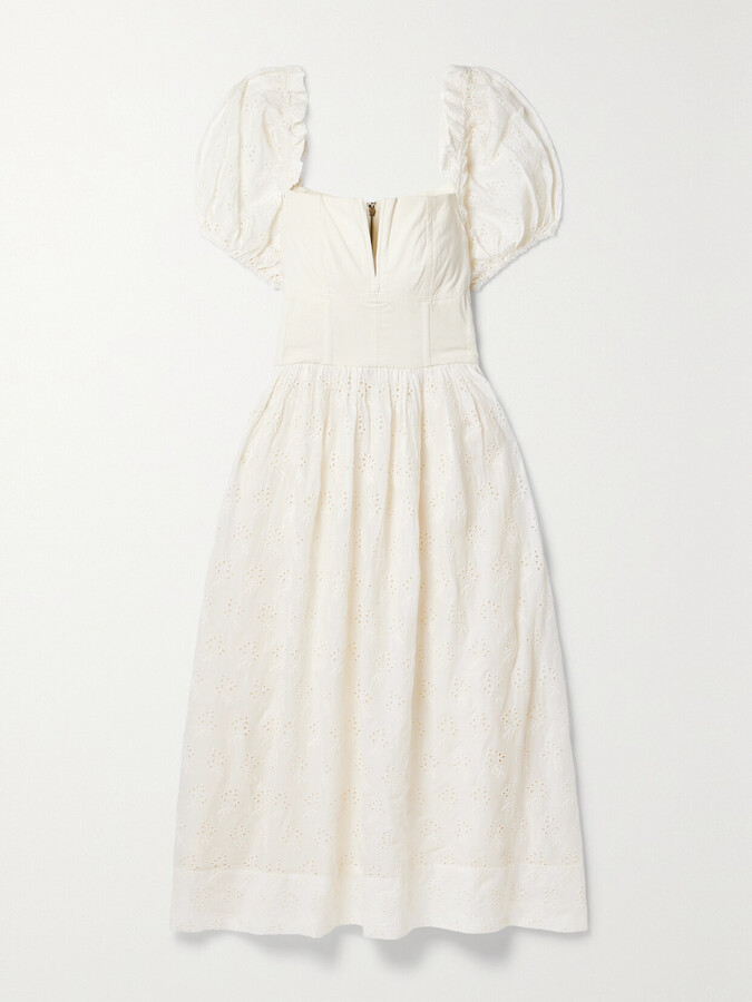 The Great The Primrose Broderie Anglaise Cotton Midi Dress - Cream