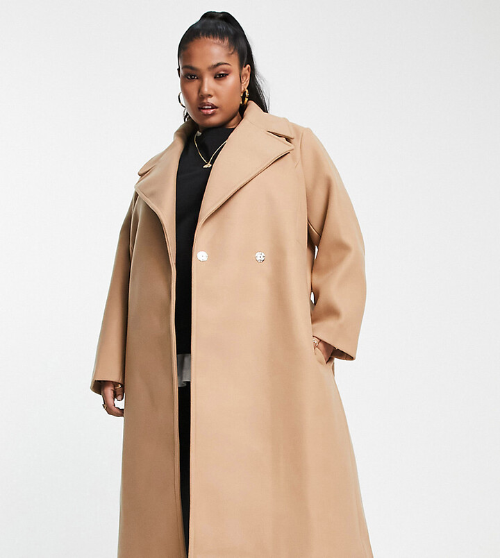 Forever New Curve formal wrap coat with tie belt in camel ShopStyle