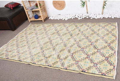 Isabelline Anatolian Rug, Turkish Rug, 4.8x7.5 ft Area Rugs, Green Bedroom Rugs, Oriental Rugs, Vintage Rugs