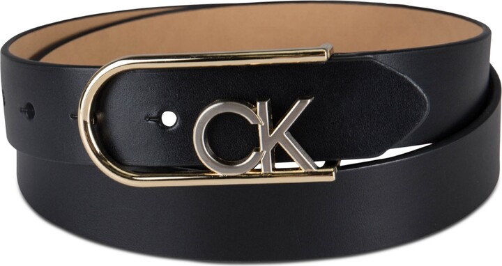 Calvin Klein Two-Tone Monogram Buckle Leather Belt