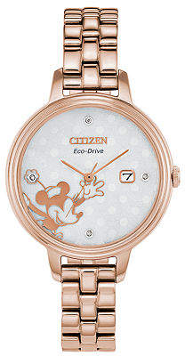 Citizen Minnie Mouse Womens Rose Goldtone Stainless Steel Bracelet Watch-Ew2448-51w Family
