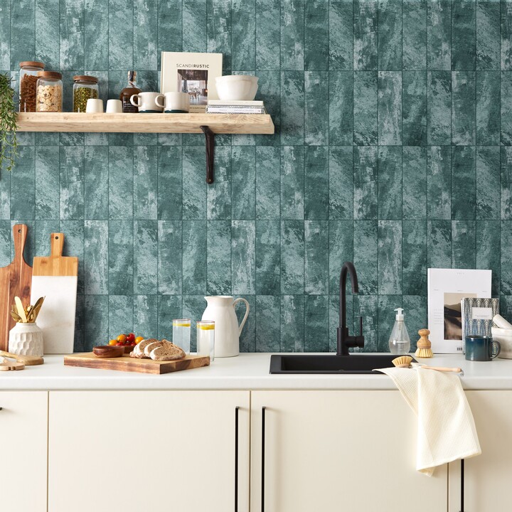 Dunelm Textured Tile Wallpaper Emerald ShopStyle Decor