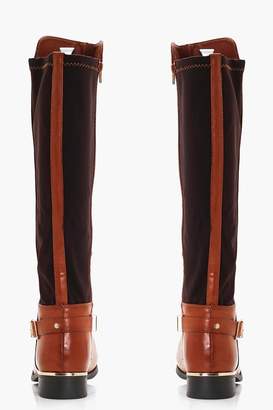 boohoo Betsy Buckle Trim Knee High Riding Boots