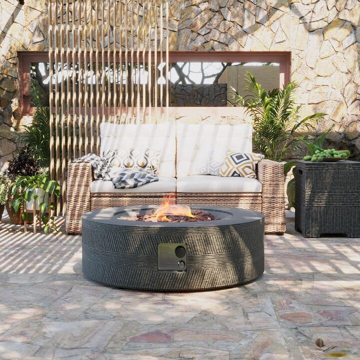 UPHA 42 in. 50000BTU Outdoor Drak Gray Round Magnesium Oxide Fire Pit Table with Propane Tank Cover