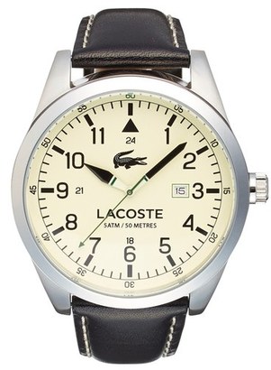 Lacoste 'Montreal' Leather Strap Watch, 44mm