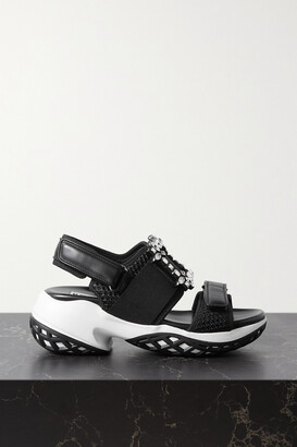 Roger Vivier Viv Run Crystal-embellished Mesh And Leather Sandals - Black - IT40