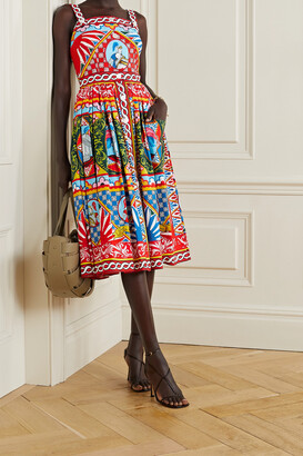 Dolce & Gabbana Printed Cotton-poplin Midi Dress - Red - IT36