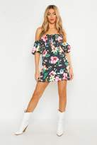 Thumbnail for your product : boohoo Sweetheart Puff Sleeve Floral Lace Up Mini Dress