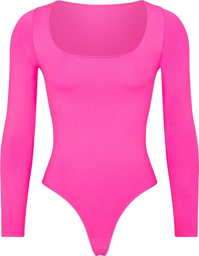 SKIMS, Tops, Skims Essentials Crewneck Seamless Bodysuit In Pink  Highlighter New
