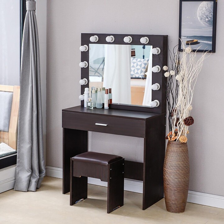 New Vanity Set With Lighted Mirror Bulbs & Stool Dressing Table 