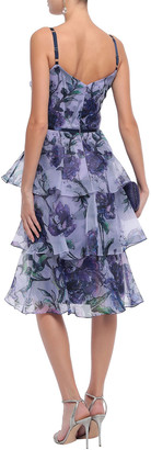 Marchesa Notte Notte Tiered Twist-front Floral-print Organza Dress