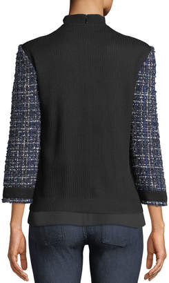 Misook Plus Size Tweed Knit Jacket w/ Border Trim