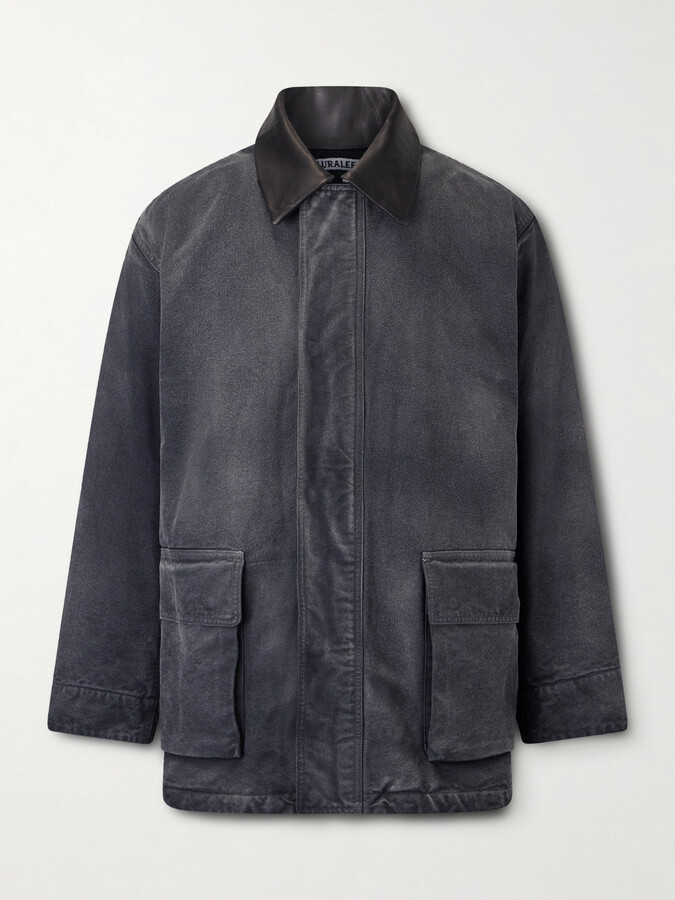 AURALEE Leather-Trimmed Garment-Dyed Organic Cotton-Canvas Jacket