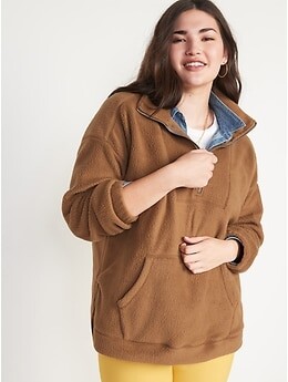 Old Navy Oversized Sherpa Half-Zip Tunic Sweatshirt for Women