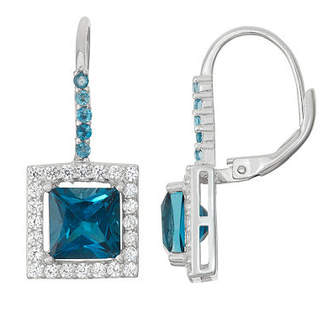 Genuine London Blue Topaz & Lab-Created White Sapphire Sterling Silver Leverback Earrings Family