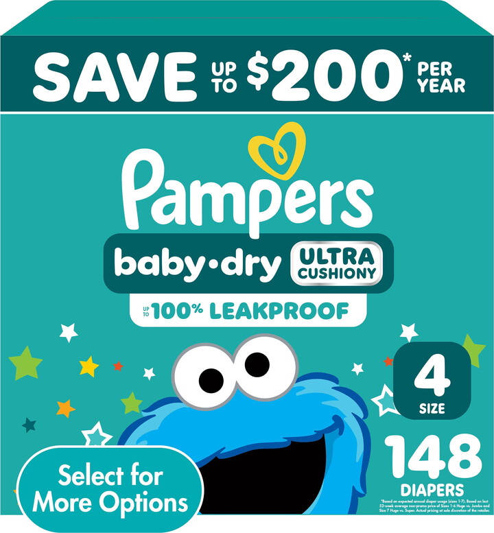 Pampers Baby Dry Baby Diapers Size 4, 148 Count (Select for More Options)