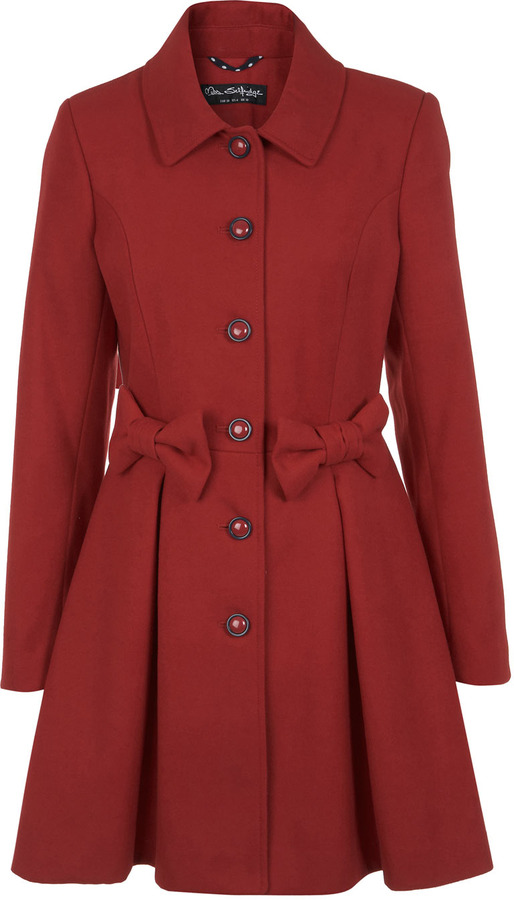 Miss Selfridge Red bow coat - ShopStyle