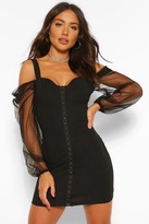 Thumbnail for your product : boohoo Mesh Sleeve Cold Shoulder Mini Dress