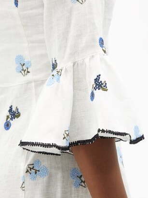 Lug Von Siga Diana Floral-embroidered Linen Midi Dress - White