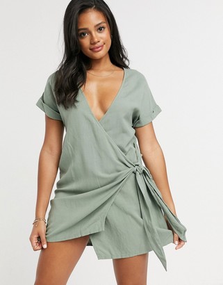 sage green wrap dress