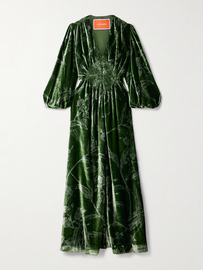 La DoubleJ Camerino Printed Velvet Maxi Dress - Green