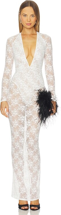 Alex Perry Long Sleeve V-Halter Column Dress