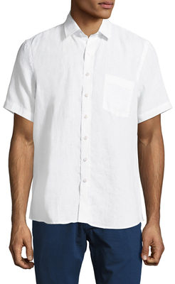 Toscano Solid Spread Collar Linen Sportshirt