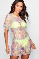 Thumbnail for your product : boohoo Lucy Rainbow Mesh Beach Cover UP