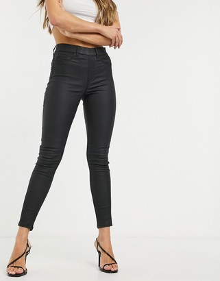 New Look faux leather coated jeggings in black - ShopStyle