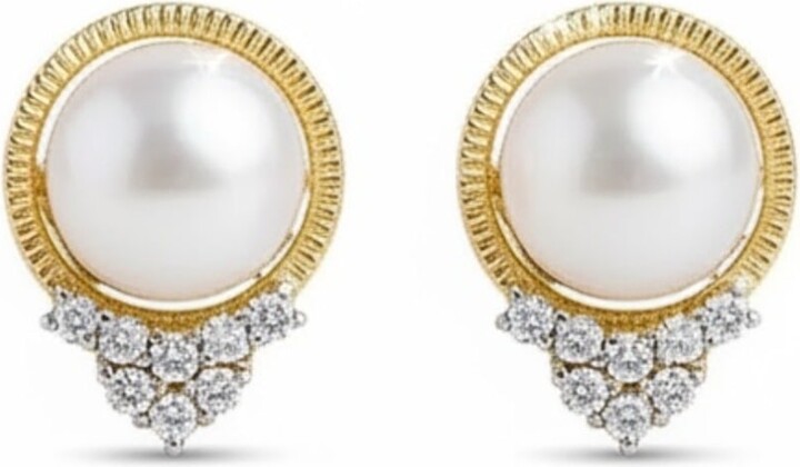 Latelita White / Gold / Neutrals Solid 14K Gold Diamond & Pearl Empress Earrings