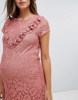 Thumbnail for your product : Mama Licious Mamalicious lace midi dress with frill sleeve in pink