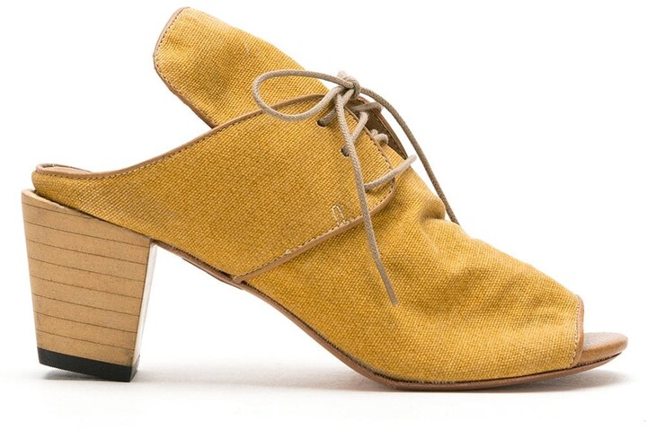 yellow round toe pumps