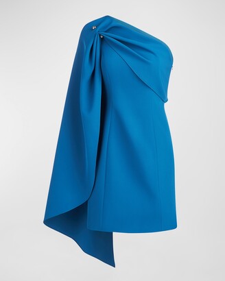 Halston Malina One-Shoulder Cape-Sleeve Mini Dress