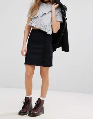 Reclaimed Vintage Inspired Denim Mini Skirt With Frill Detail Co-Ord