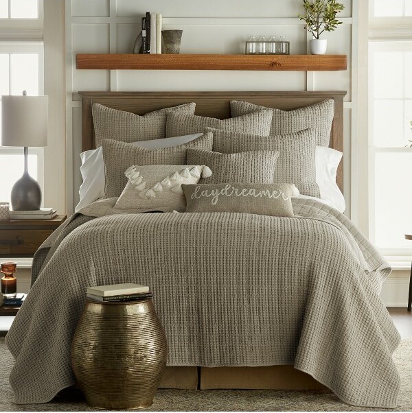 Mills Waffle Cream Quilt Set - Full/Queen Quilt and Two Standard Pillow Shams - Levtex Home