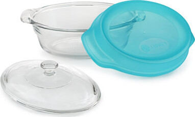 Libbey Bakers Premium 2-Quart Oval Glass Casserole Dish with Glass Lid and Plastic Storage Lid, Stackable Bakeware with GreatGrip Handles
