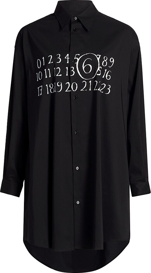 MM6 MAISON MARGIELA Women's Logo Cotton-Blend Mini Shirtdress - Black - Size Large