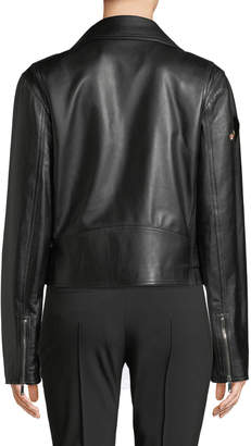 Valentino Napa Plonge Ruffle-Detail Leather Jacket w/ Love Story Heart on Sleeve