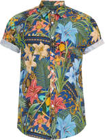 Thumbnail for your product : Topman Blue Tropical Print Short Sleeve shirt