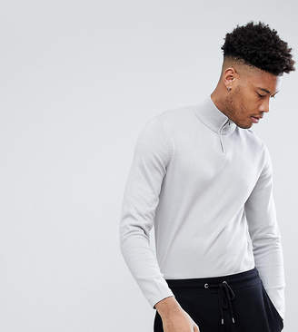 ASOS Design Tall Turtle Neck Jumper With Zip In Pale Grey
